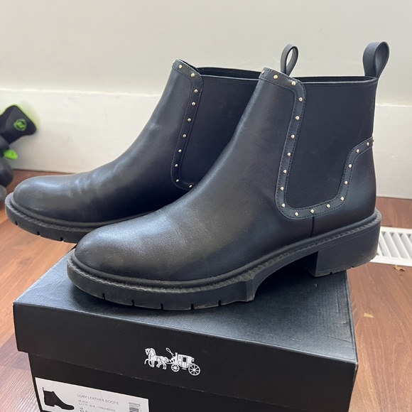 Coach Shoes - Coach leather black booties with silver studs size 9.5